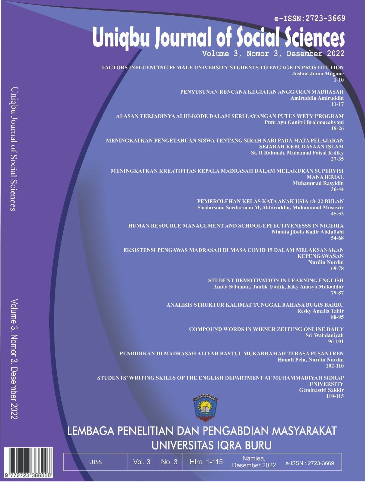 					View Vol. 3 No. 3 (2022): Uniqbu Journal of Social Sciences (UJSS)
				